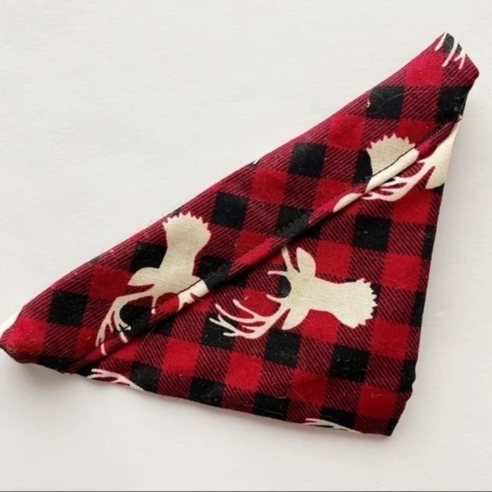 Black Red Deer Buffalo Plaid Tiny Dog/Cat Bandana Handmade